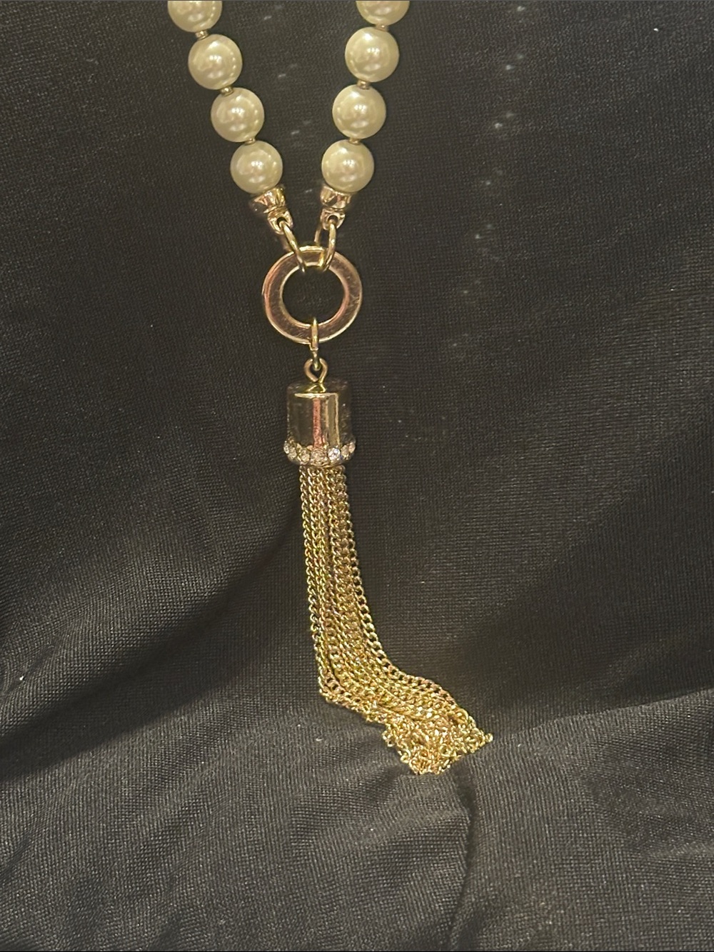 Charter Club White Pearl Necklace with Gold Tassel Pendant - Picture 2 of 7